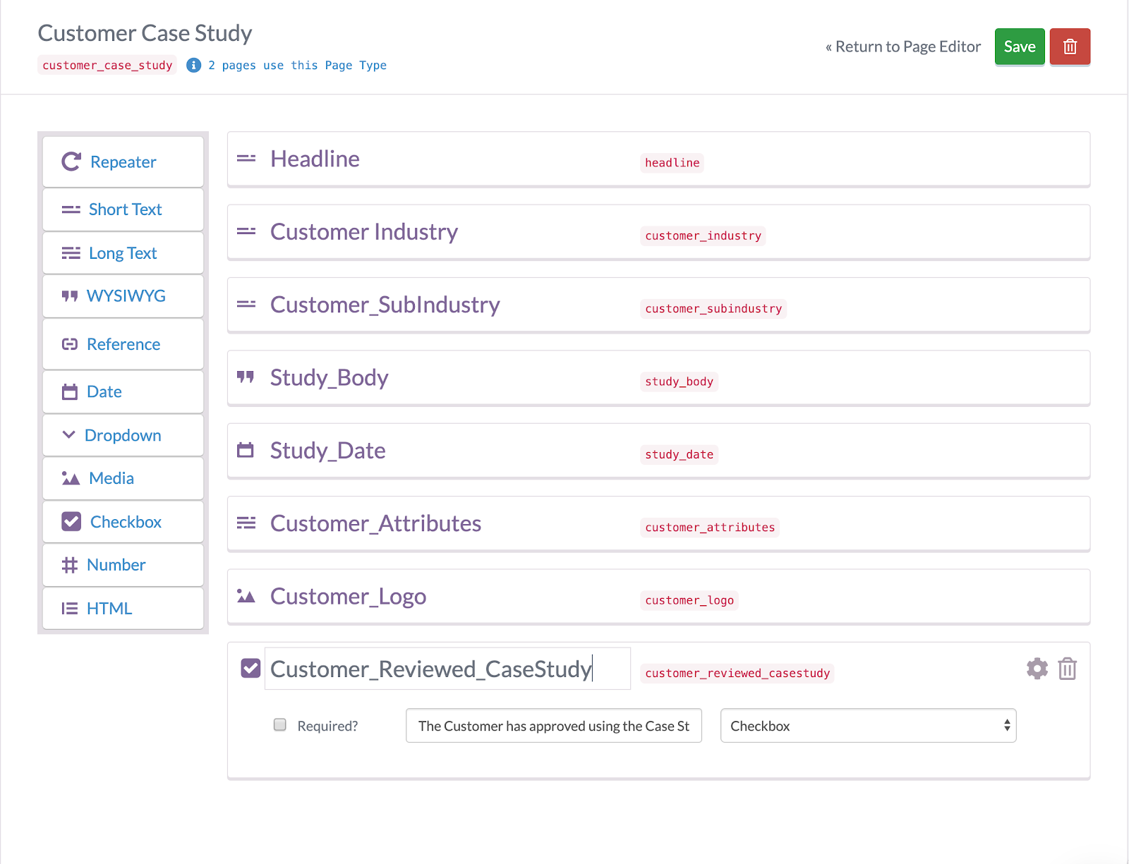 customer case study page type configuration